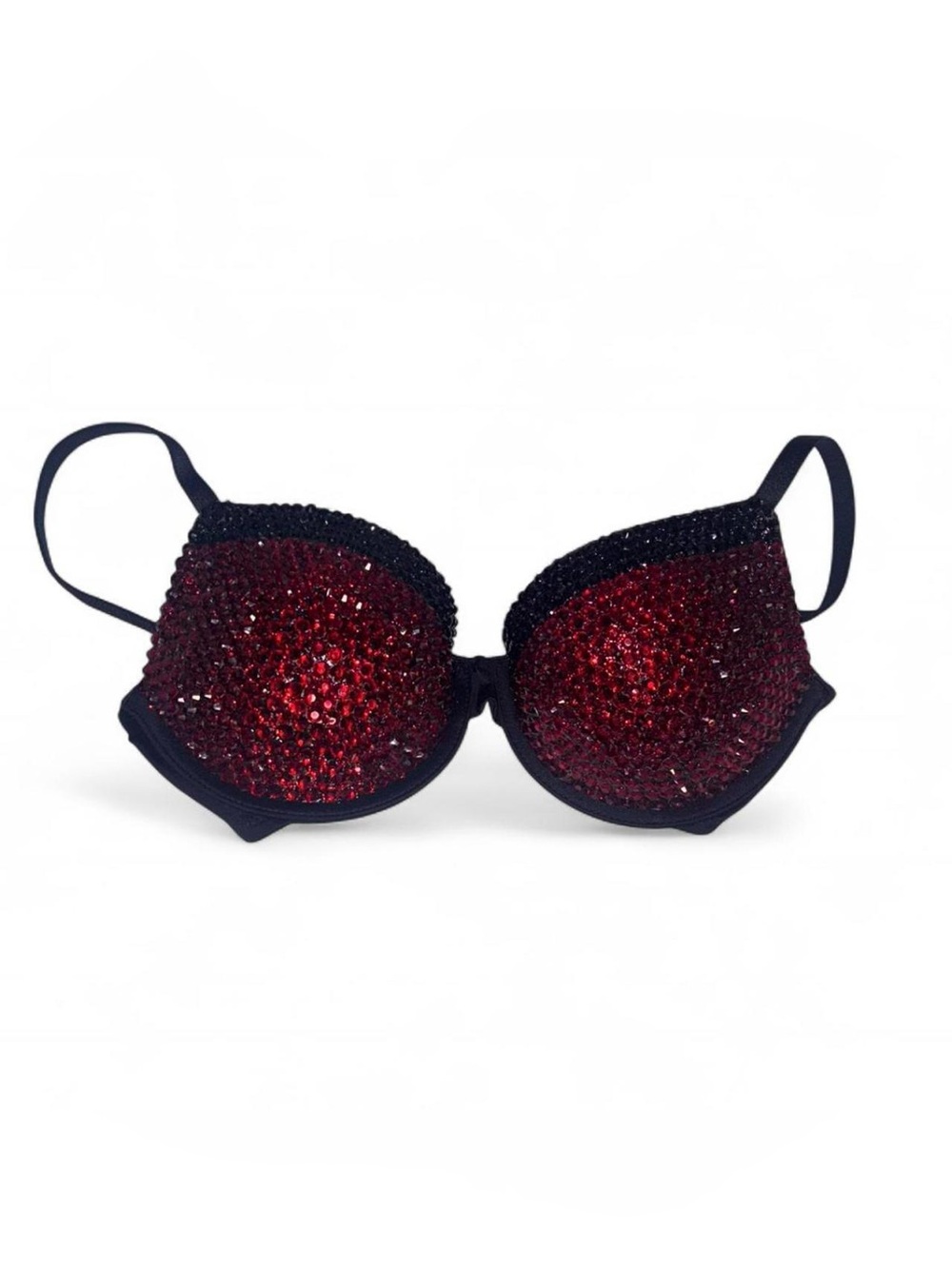 38DD Dark Red & Jet Black Crystal Erin VS Design Rhinestone Crystal Glam Bra